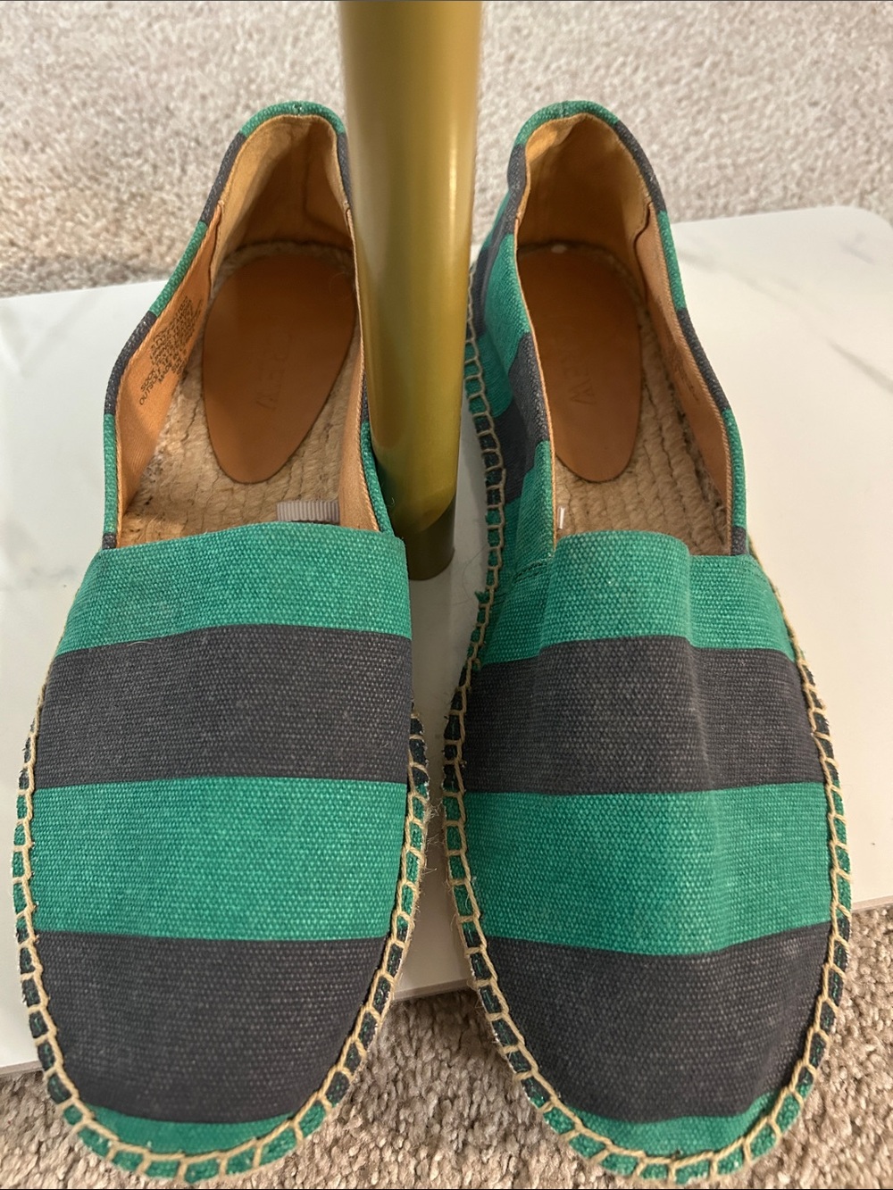J Crew Women’s Green and Navy Striped Canvas Slip-On Espadrilles